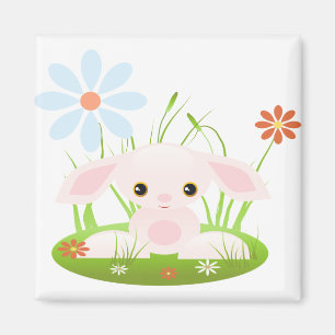 Imán Pequeño conejito rosado del bebé con las flores