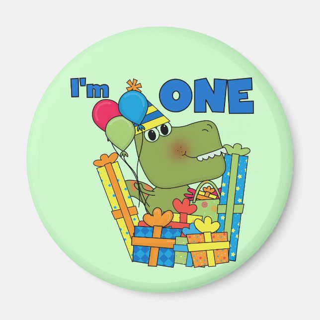 Imán Pequeño Dino Primer Cumpleaños camisetas y regalos (Frente)