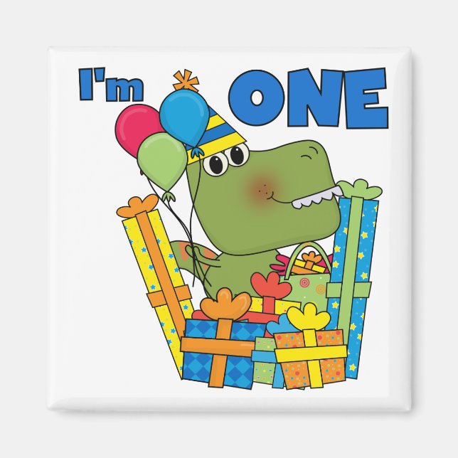 Imán Pequeño Dino Primer Cumpleaños camisetas y regalos (Frente)