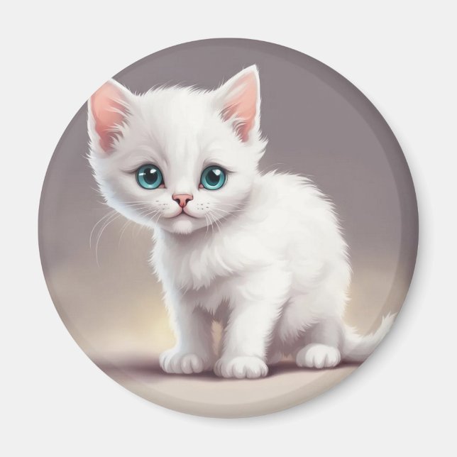Imán Pequeño gatito blanco adorable (Frente)