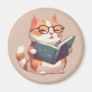 Imán Pequeño gato lindo leyendo un libro