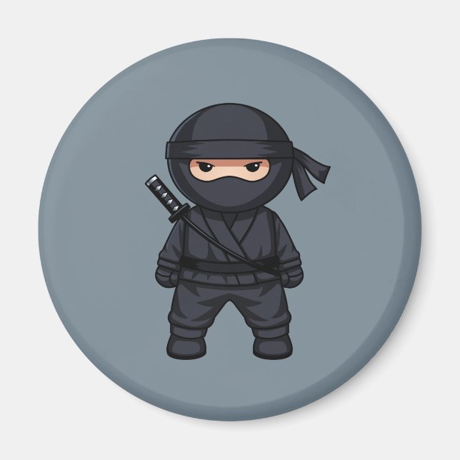 Imán Pequeño guerrero ninja sobre gris (Frente)