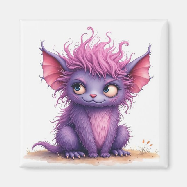Imán Pequeño monstruo morado y rosado (Frente)
