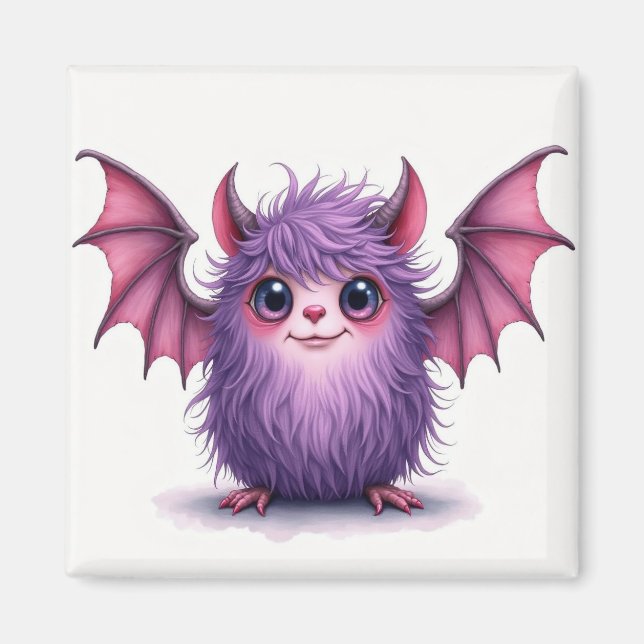Imán Pequeño monstruo morado y rosado (Frente)