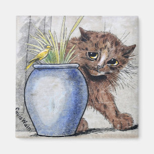 Imán Pequeño pájaro gato y amarillo, Louis Wain