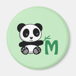 Imán Pequeño Panda lindo con monograma de palo de bambú