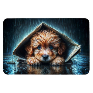Imán Pequeño perro lindo en el día de la lluvia con ojo