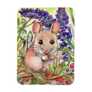 Imán Pequeño ratón y flores moradas