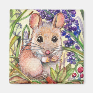 Imán Pequeño ratón y flores moradas