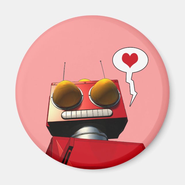 Imán Pequeño Red Robot Love Magnet (Frente)