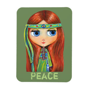 Imán Pequeño y pequeño signo verde hippie Chica de paz