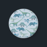 Imán Pequeños dinosaurios azules<br><div class="desc">Montones de pequeños dinosaurios sobre un fondo azul medio. Ideal para paleontólogos.</div>