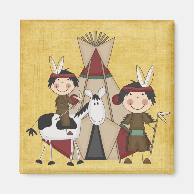 Imán Pequeños indios Teepee Horse Fridge Magnet (Frente)