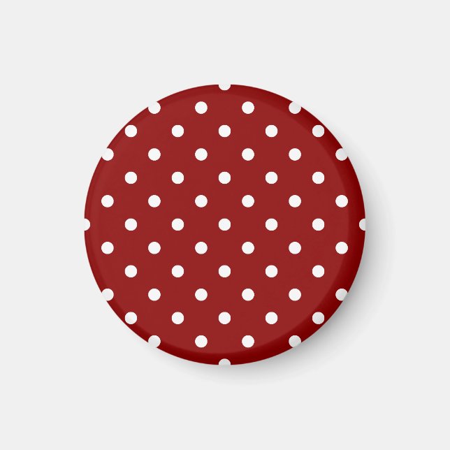 Imán Pequeños puntos de polka - blanco sobre rojo oscur (Frente)