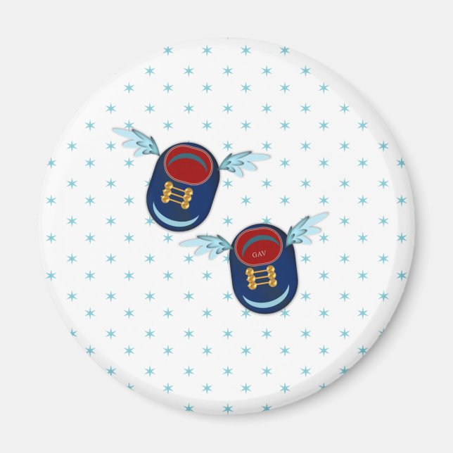 Imán Pequeños zapatos pequeños voladores en azul y rojo (Frente)