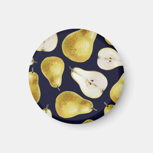 Imán pera madura, fondo negro, arte de jardín (Frente)