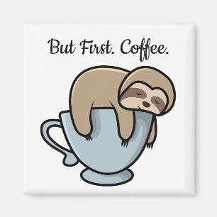 Imán Perezoso Lindo Durmiendo en Taza de Café Frase de 