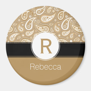 Imán Perfil de nombre de oro retro del monograma de