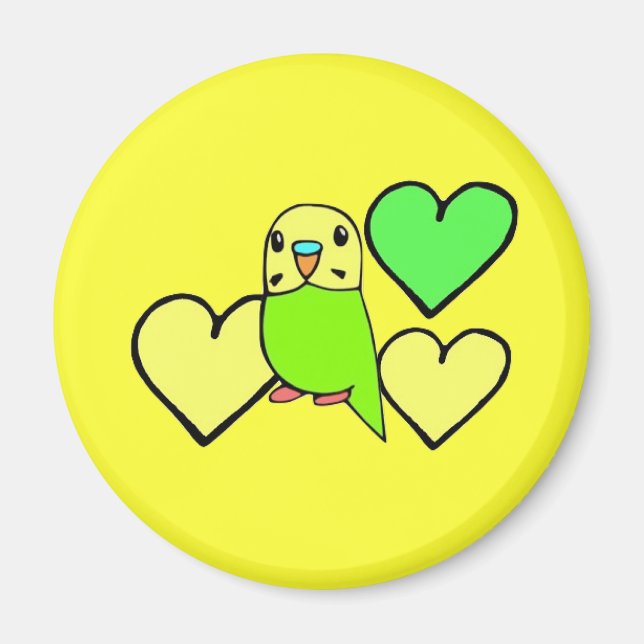 Imán Periquito verde con corazones (Frente)