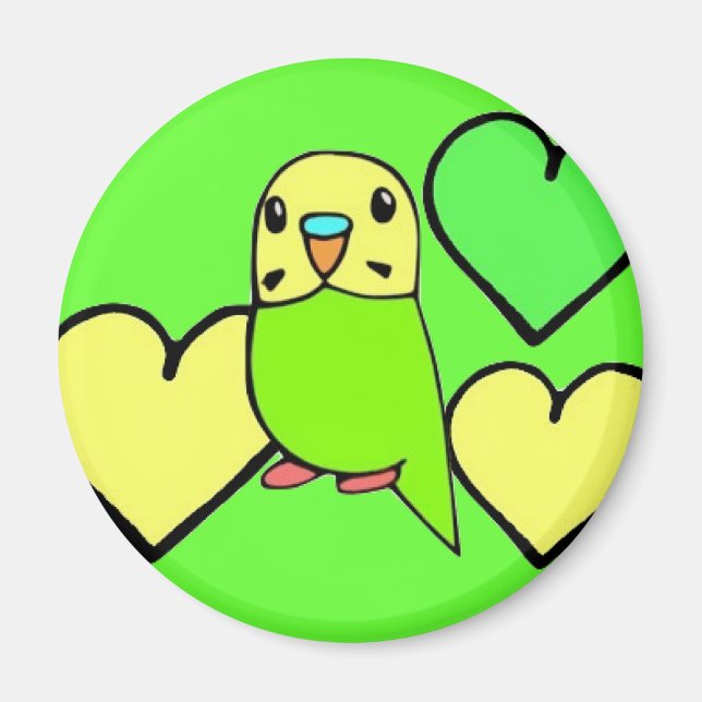 Imán Periquito verde con corazones (Frente)