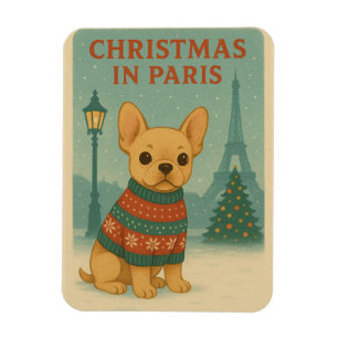 Imán Perrito francés lindo Navidad en París   Vintage 