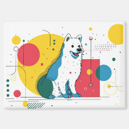 Imán Perrito lindo se sienta en un espacio de arte colo