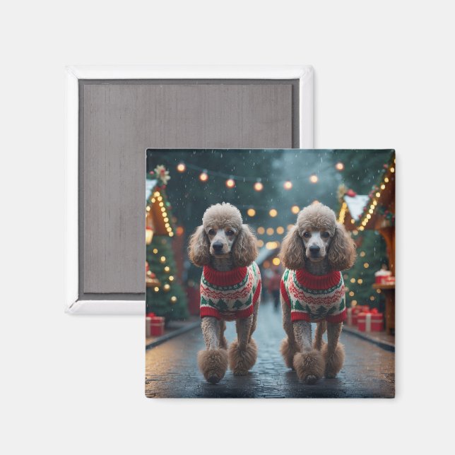 Imán Perritos Caniche Navidad Nieve Fiesta  (Anverso/Reverso)