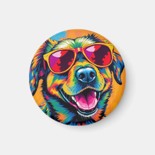 Imán Perro abstracto colorido con gafas de sol