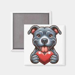 Imán Perro adorable abrazando corazón con expresión fel