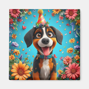 Imán Perro adorable celebrando una fiesta de cumpleaños