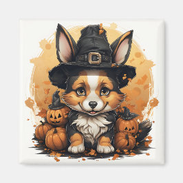 Imán Perro Adorable Con Calabazas Personalizado Hallowe