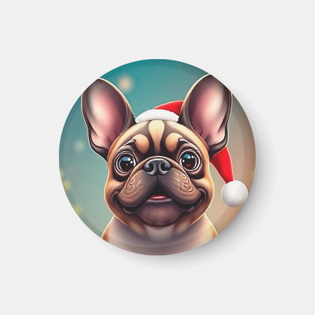 Imán Perro Adorable con Gorro de Santa (Frente)
