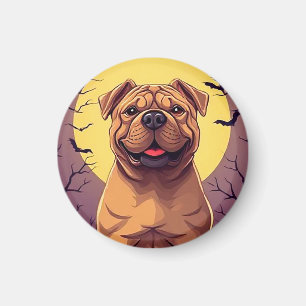 Imán Perro Adorable en Escena de Halloween con Calabaza