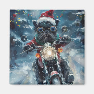Imán Perro Affenpinscher montando motocicleta en Navida