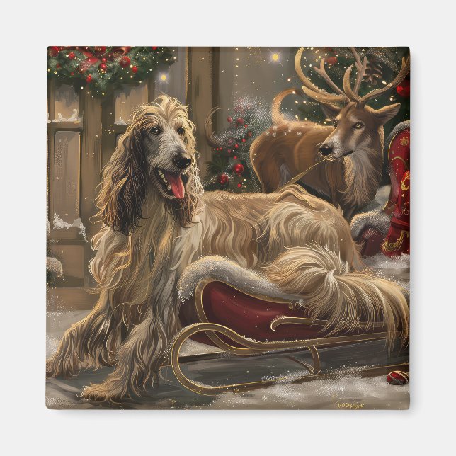 Imán Perro afgano navideño festivo (Frente)