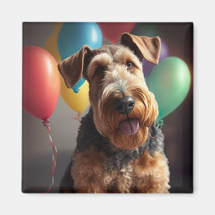Imán Perro Airedale con torta y globos