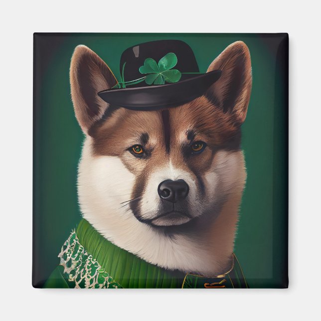 Imán Perro akita en el vestido del Día de San Patricio (Frente)
