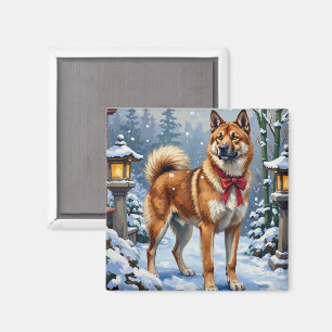 Imán Perro Akita Sereno Invierno Japonés Navidad