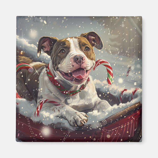 Imán Perro American Staffordshire Fiesta Navideña (Frente)