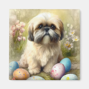 Imán Perro Apso de Lhasa con festividad de huevos de Pa