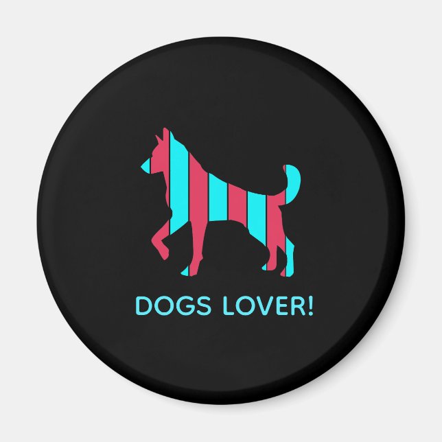 Imán Perro - Arte pop Mascota, animal abstracto azul y  (Frente)