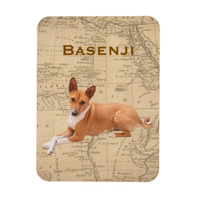 Imán Perro Basenji y mapa vintage de África (Vertical)