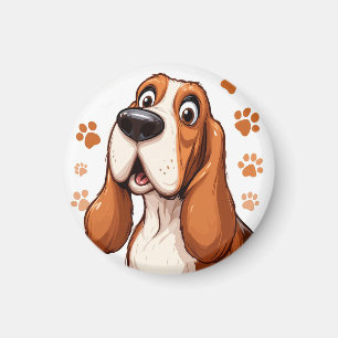Imán Perro Basset Alegre con Huellas de Pata Naranjas