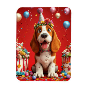 Imán Perro Beagle Adorable Celebrando Cumpleaños