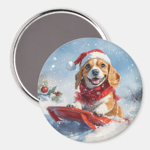 Imán Perro Beagle con manchas y Navidades de nieve