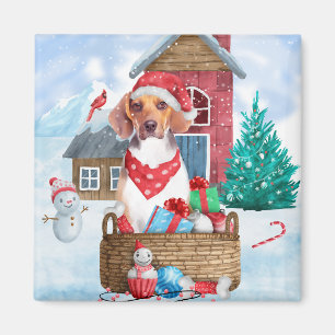 Imán Perro Beagle En Casa De Perro De Navidades De Niev