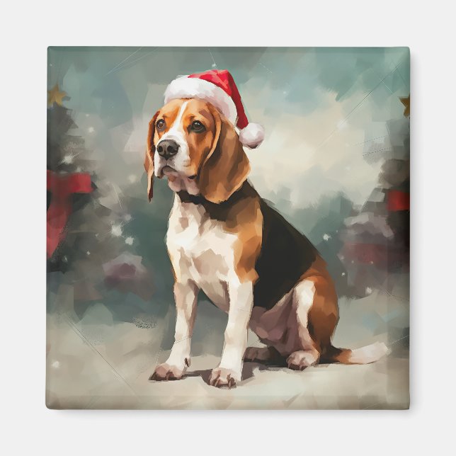 Imán Perro beagle en Navidades de nieve (Frente)