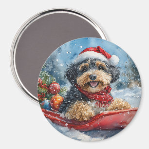 Imán Perro Bernedoodle en Trineo Deja que Nieve Navidad