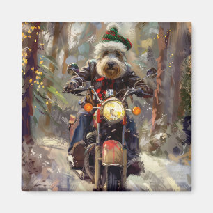 Imán Perro Bernedoodle montando motocicleta Navidad