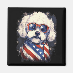 Imán Perro Bichon Frise con bandera estadounidense del 